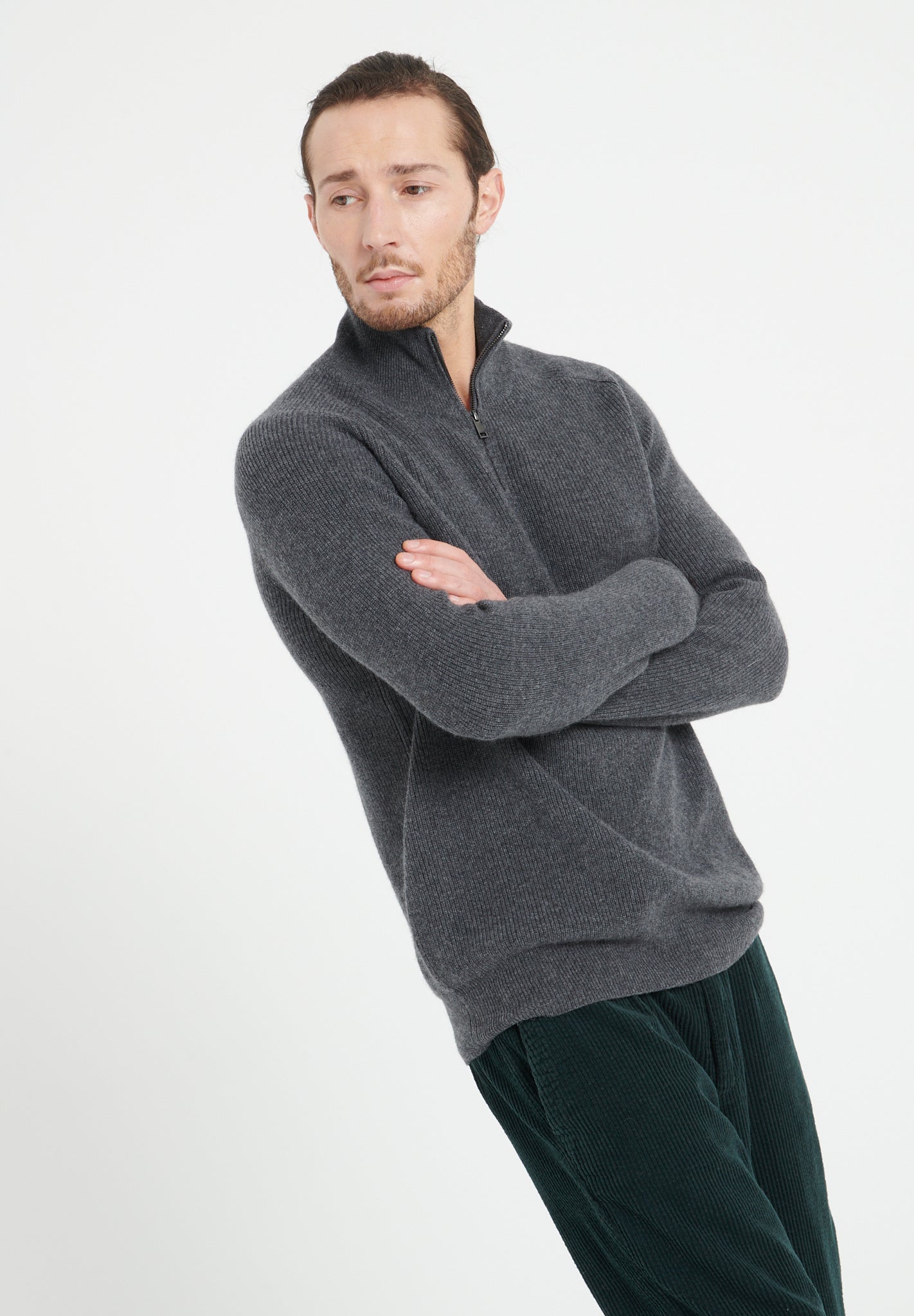 Pure Cashmere Funnel Neck Sweater w/Zip (Zach 2)