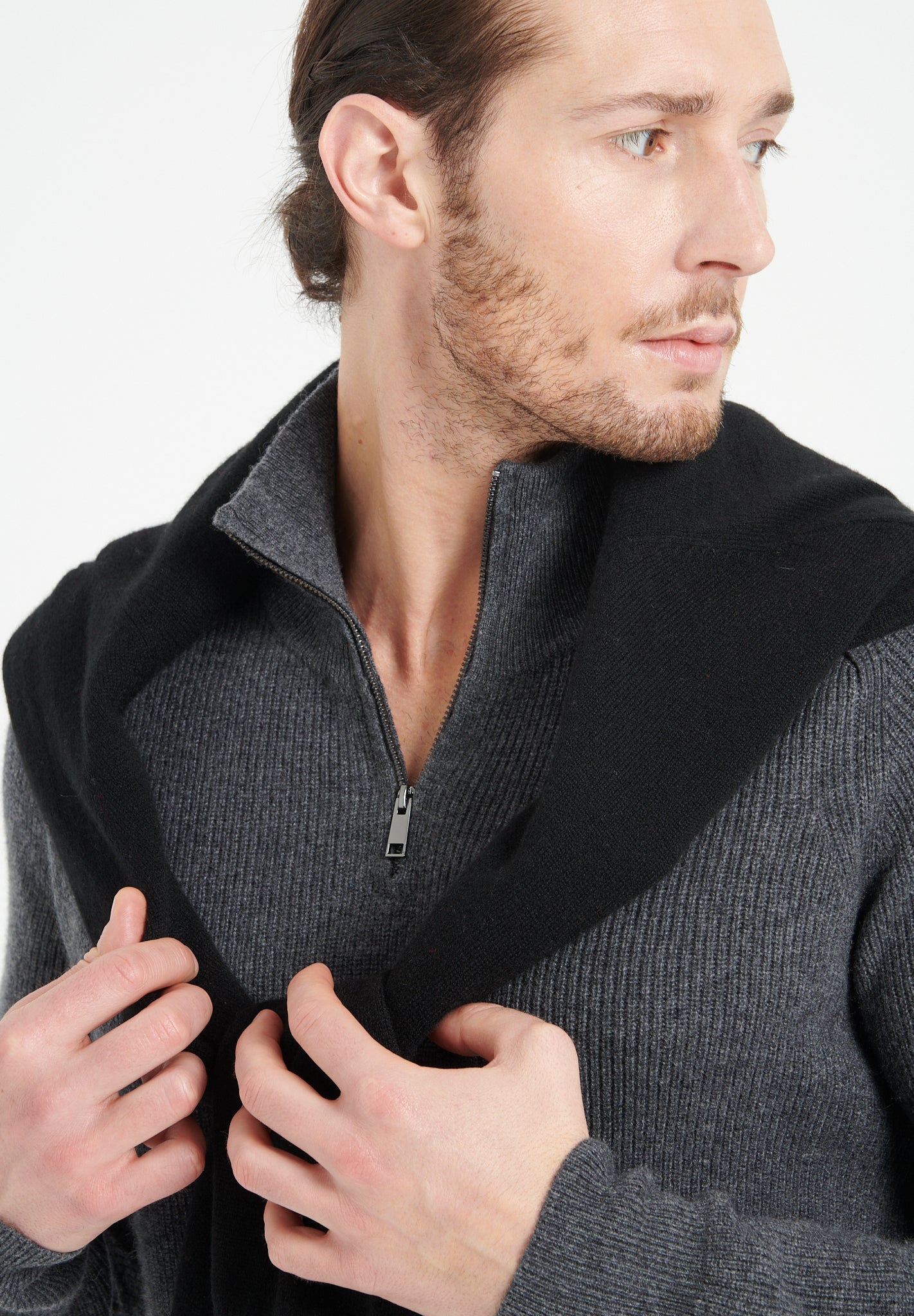 Pure Cashmere Funnel Neck Sweater w/Zip (Zach 2)