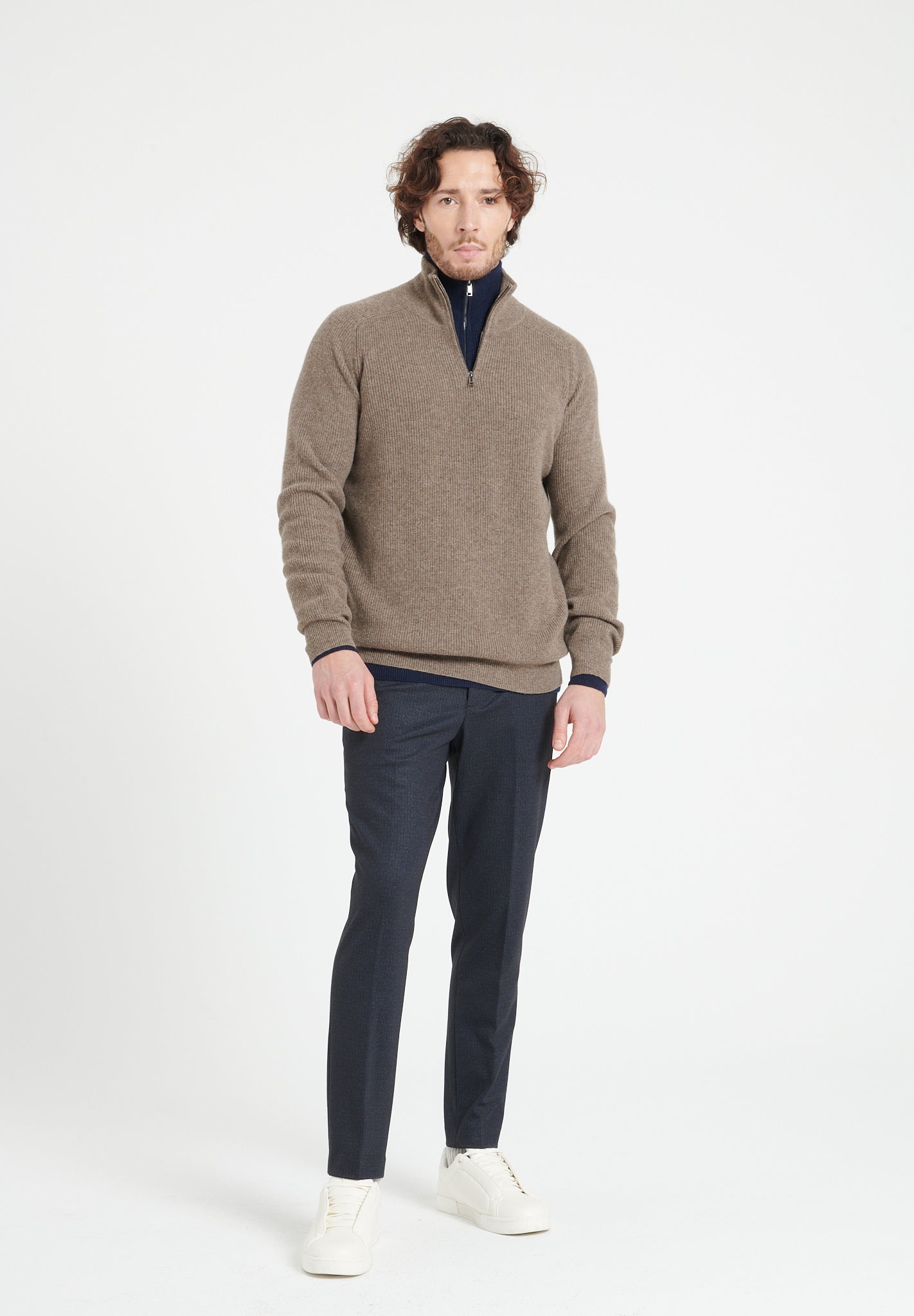 Pure Cashmere Funnel Neck Sweater w/Zip (Zach 2)
