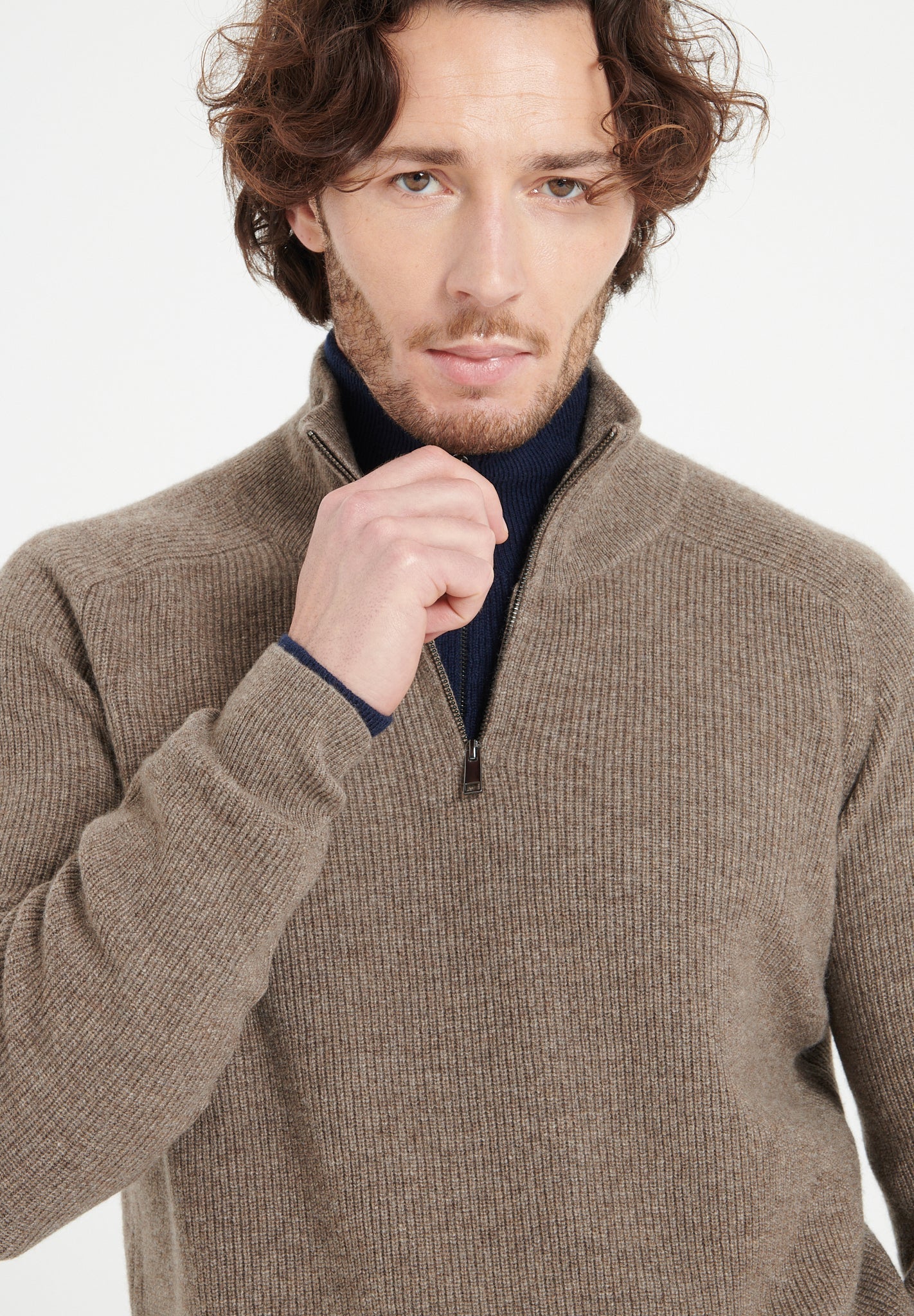 Pure Cashmere Funnel Neck Sweater w/Zip (Zach 2)