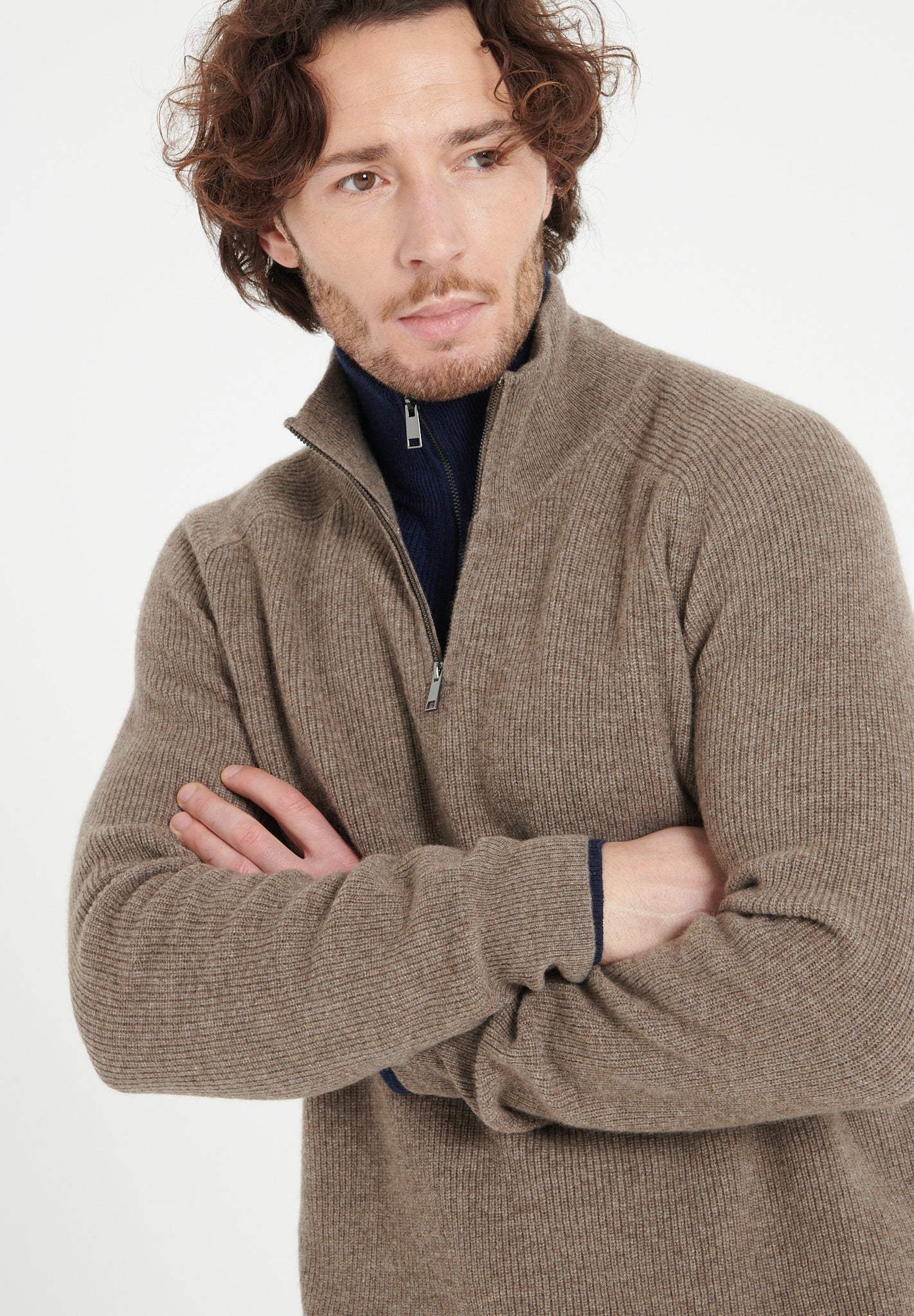 Pure Cashmere Funnel Neck Sweater w/Zip (Zach 2)
