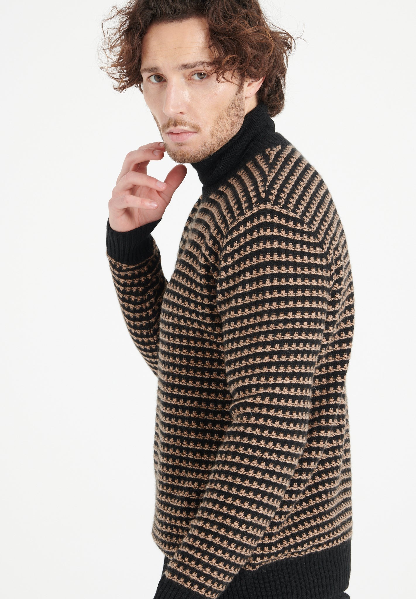 Pure Cashmere 4 ply Two Tone Round Neck Sweater w/Jacquard Pattern (Zach 3)