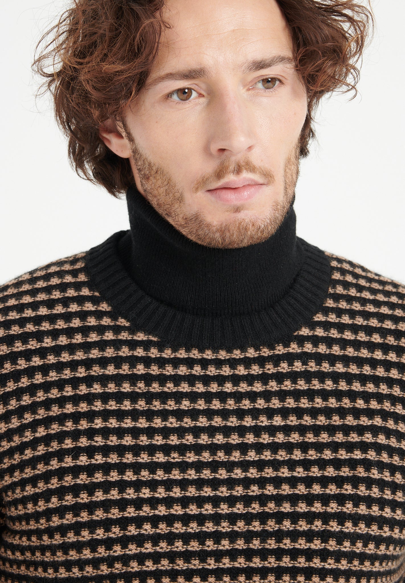 Pure Cashmere 4 ply Two Tone Round Neck Sweater w/Jacquard Pattern (Zach 3)