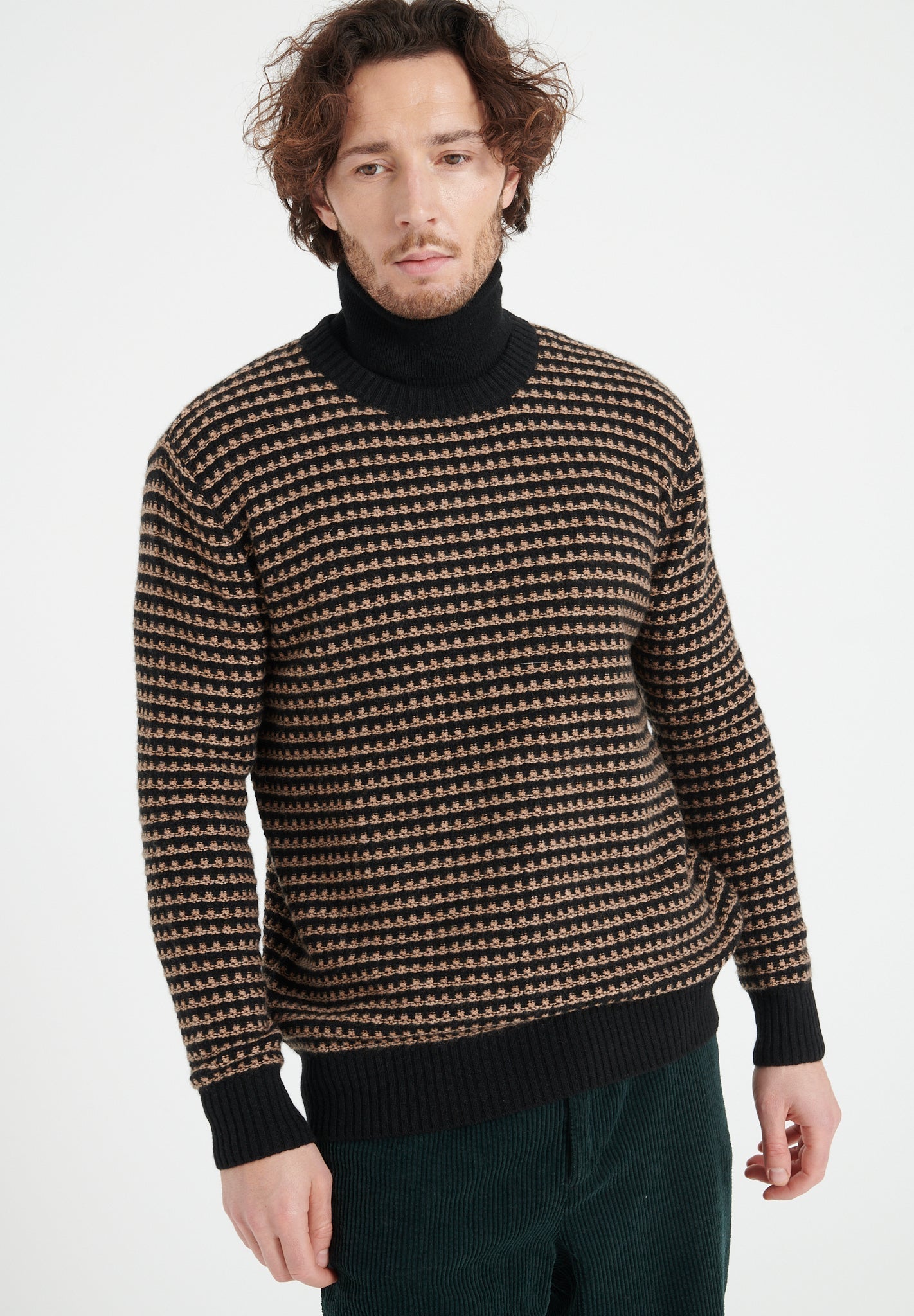 Pure Cashmere 4 ply Two Tone Round Neck Sweater w/Jacquard Pattern (Zach 3)