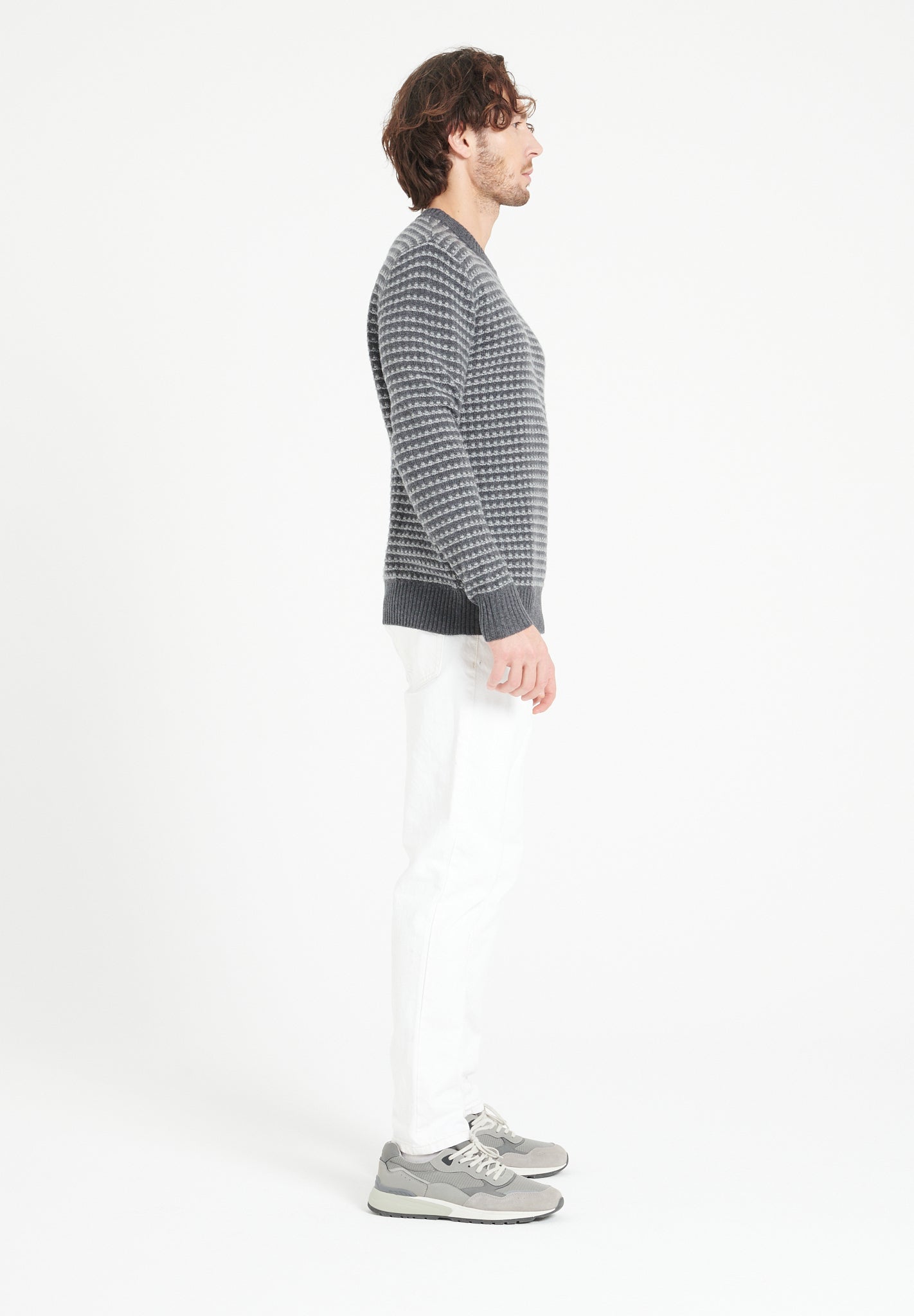 Pure Cashmere 4 ply Two Tone Round Neck Sweater w/Jacquard Pattern (Zach 3)