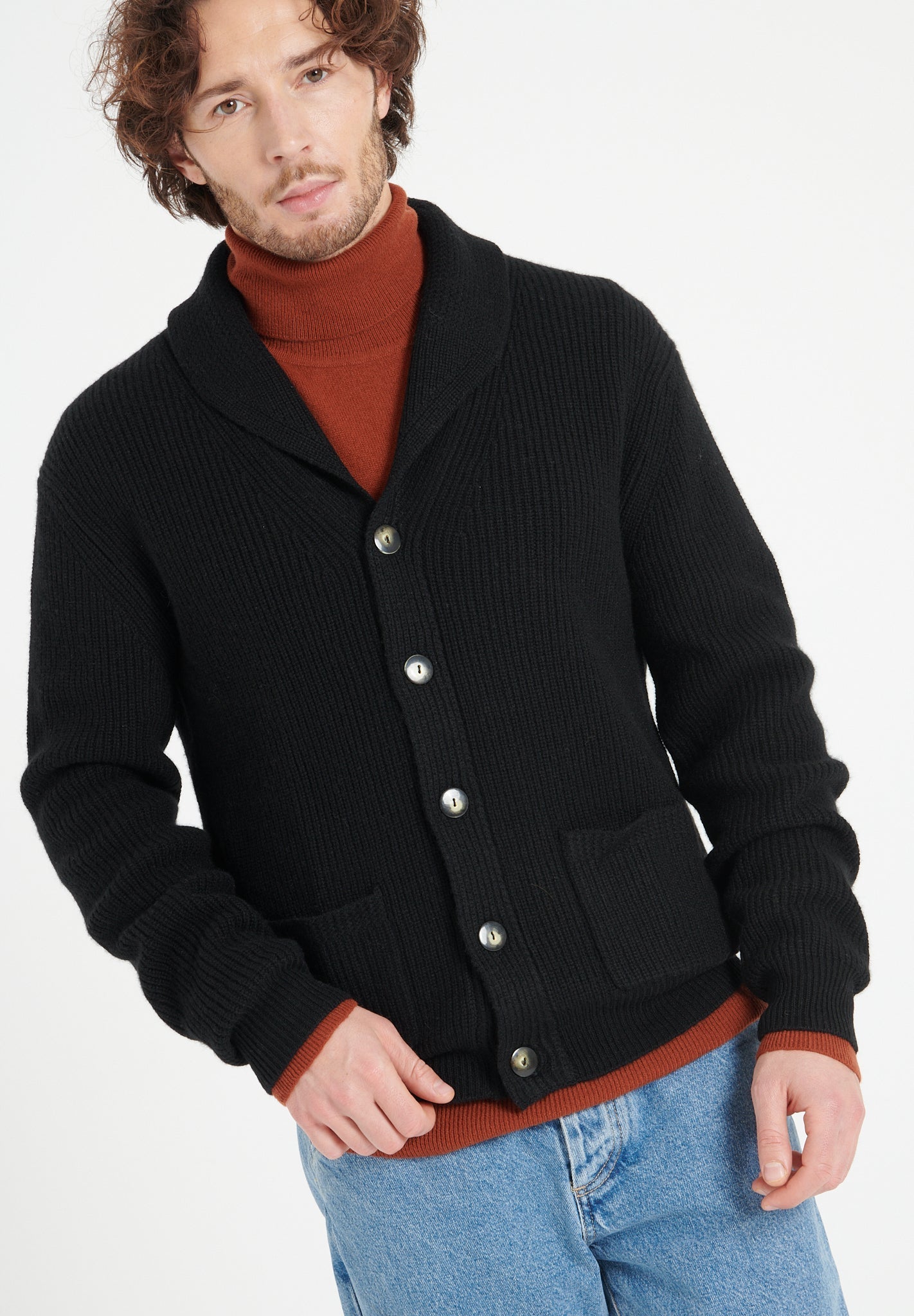 Pure Cashmere 4 ply Shawl Collar Cardigan (Zach 4)