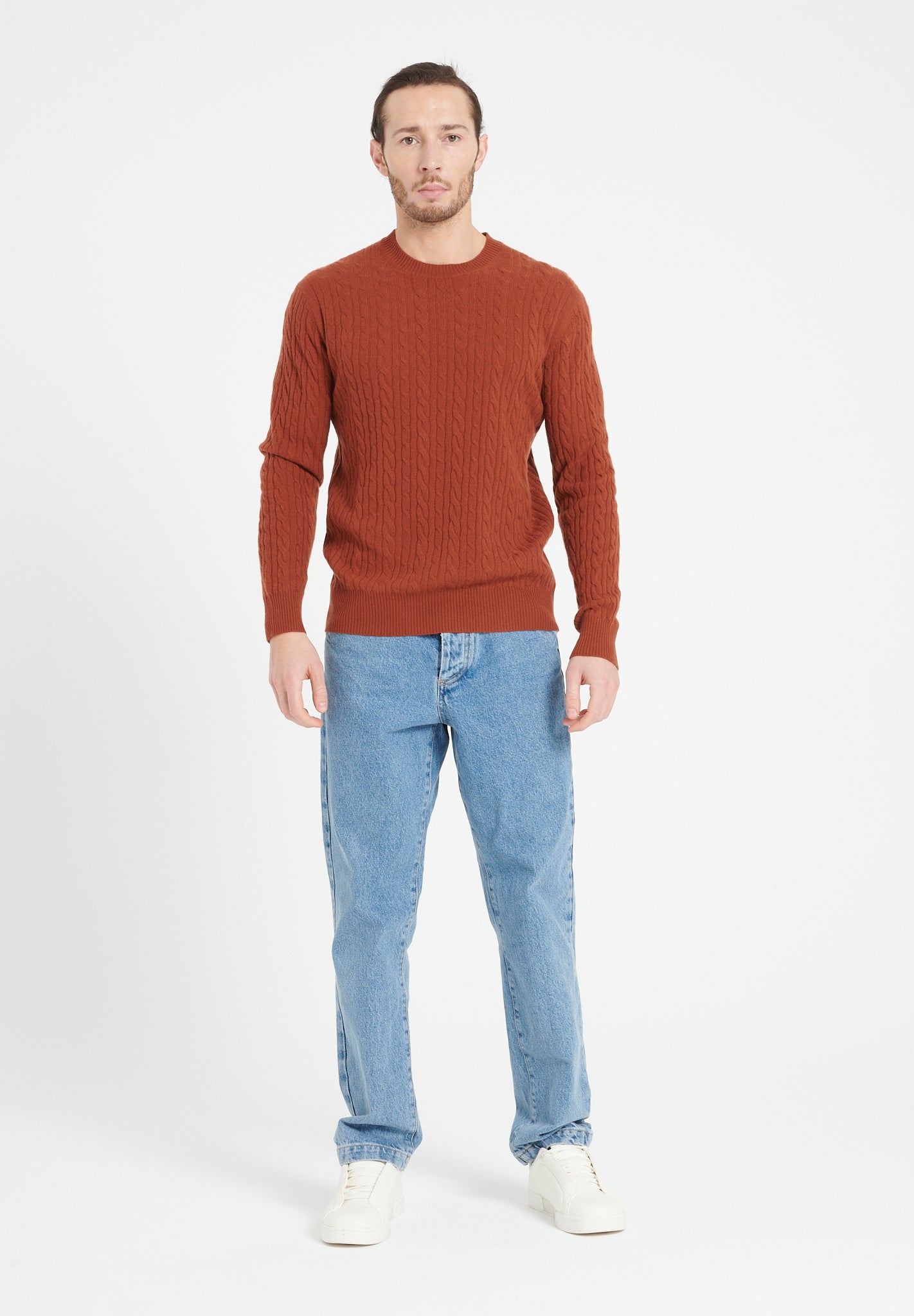 Pure Cashmere Cable Knit Round Neck Sweater (Zach 5)