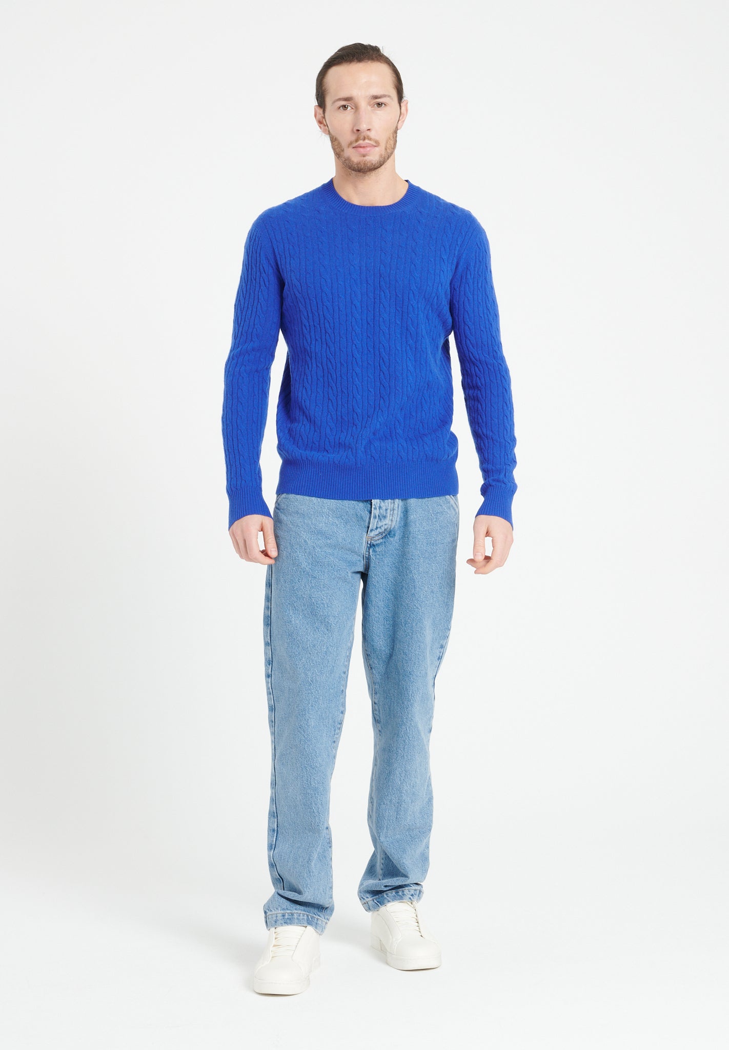 Pure Cashmere Cable Knit Round Neck Sweater (Zach 5)