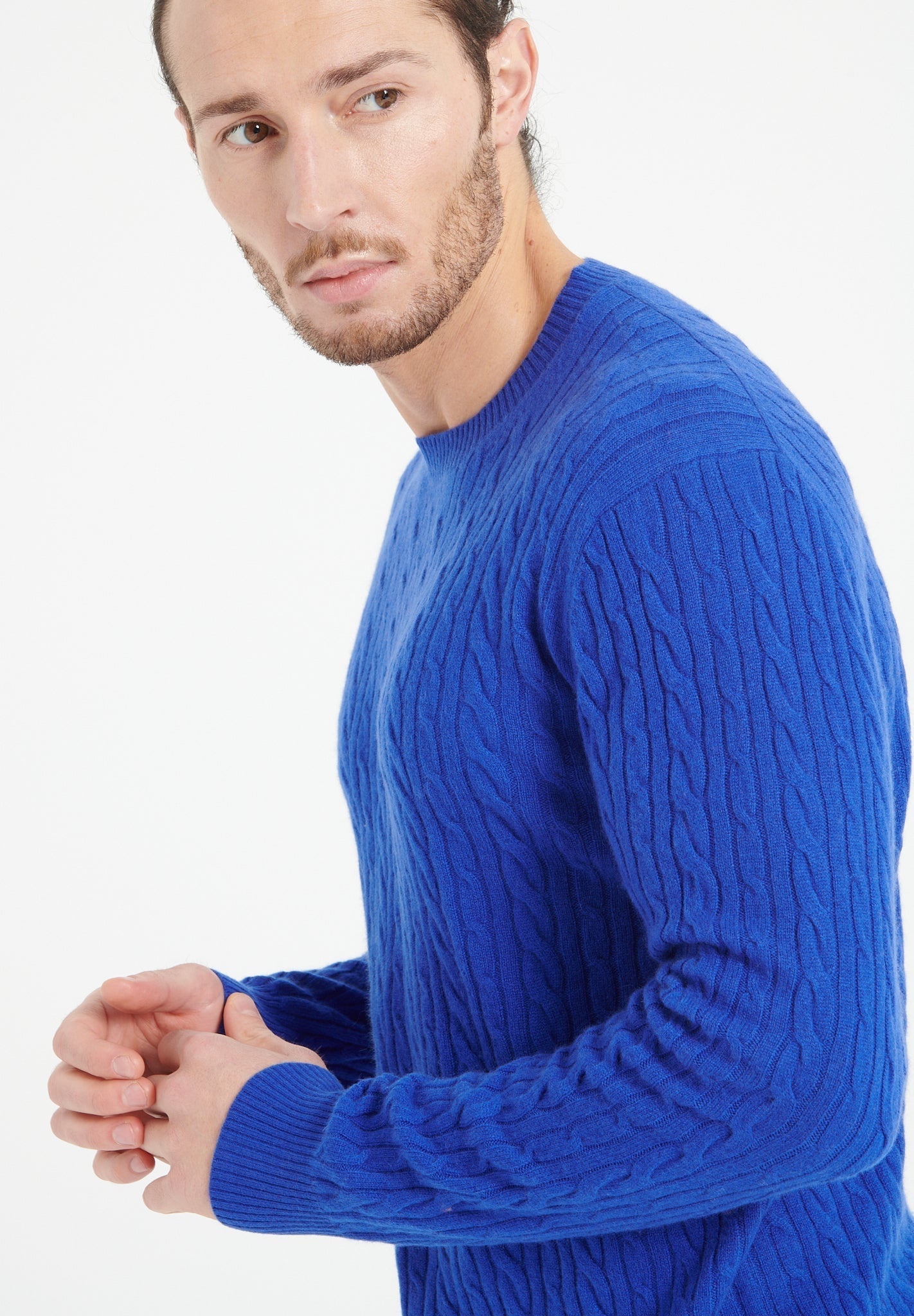 Pure Cashmere Cable Knit Round Neck Sweater (Zach 5)