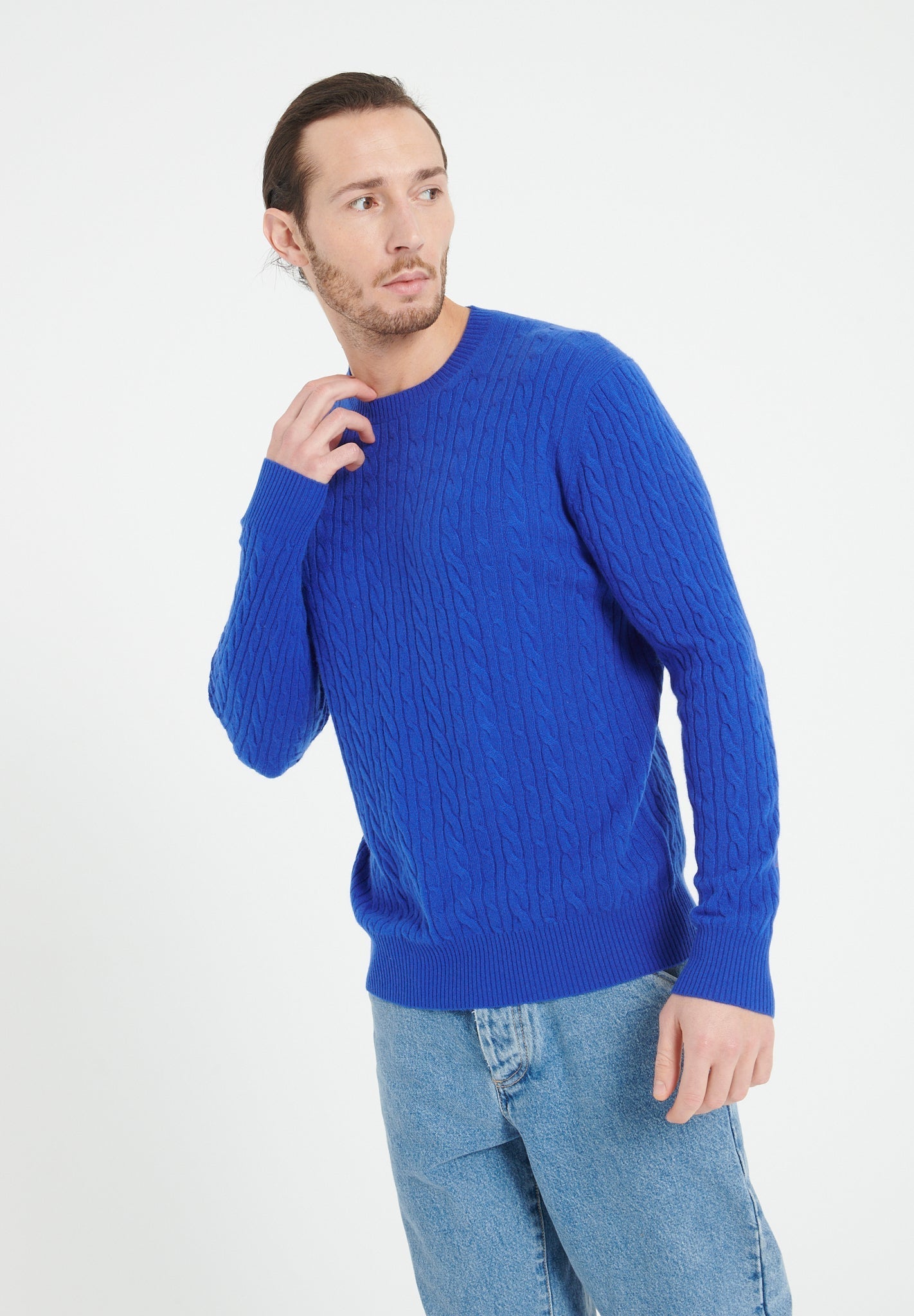 Pure Cashmere Cable Knit Round Neck Sweater (Zach 5)