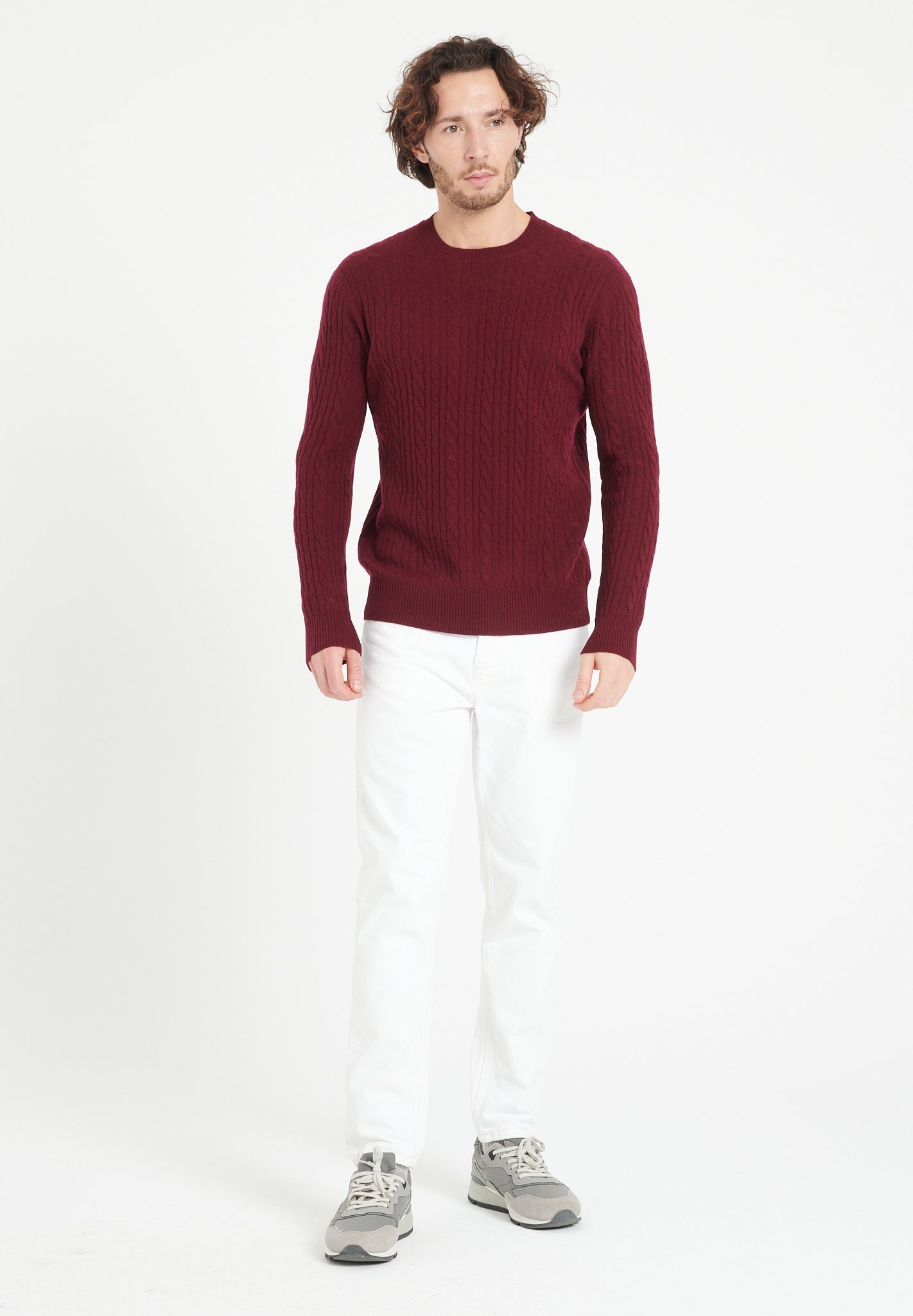 Pure Cashmere Cable Knit Round Neck Sweater (Zach 5)
