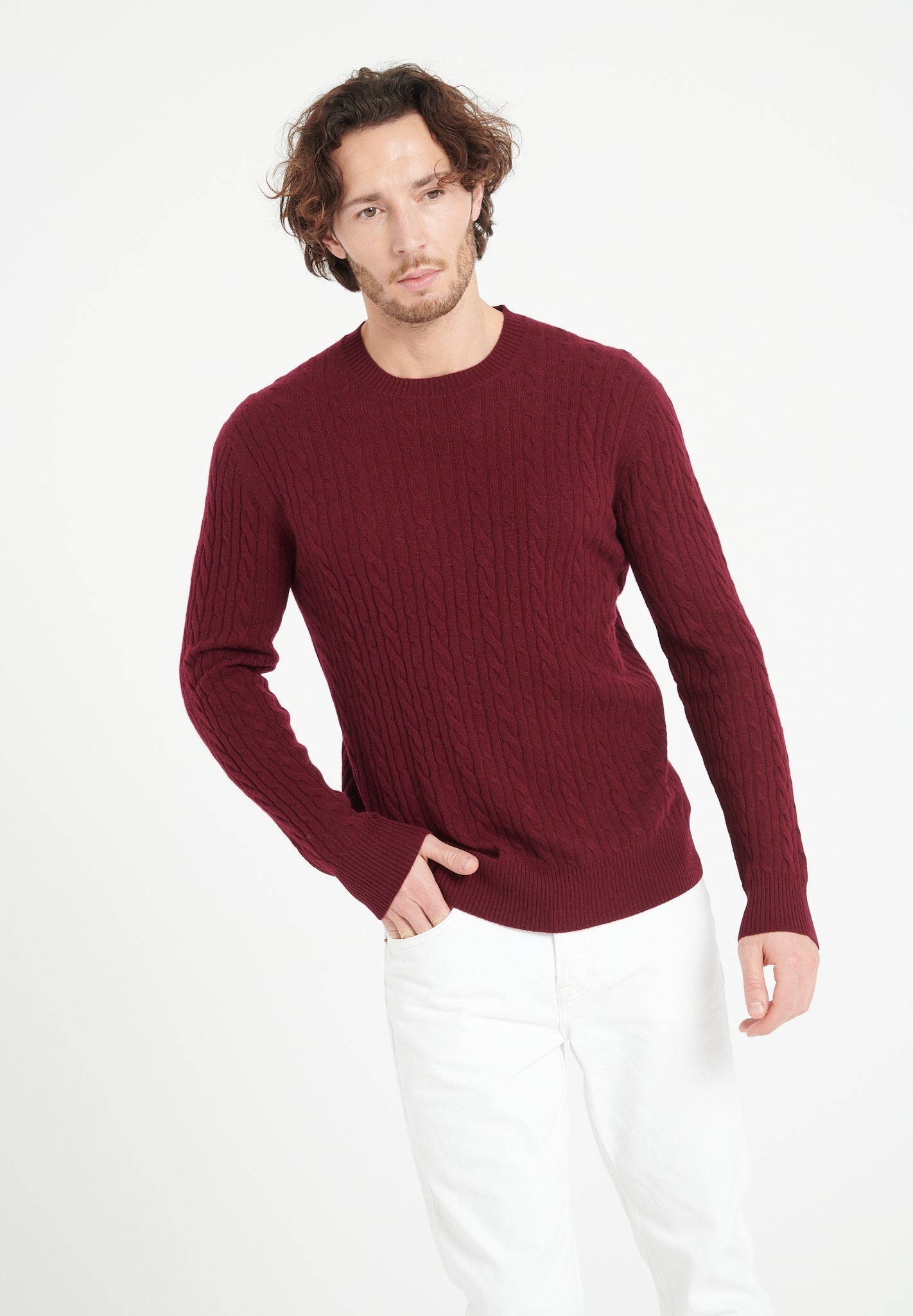 Pure Cashmere Cable Knit Round Neck Sweater (Zach 5)