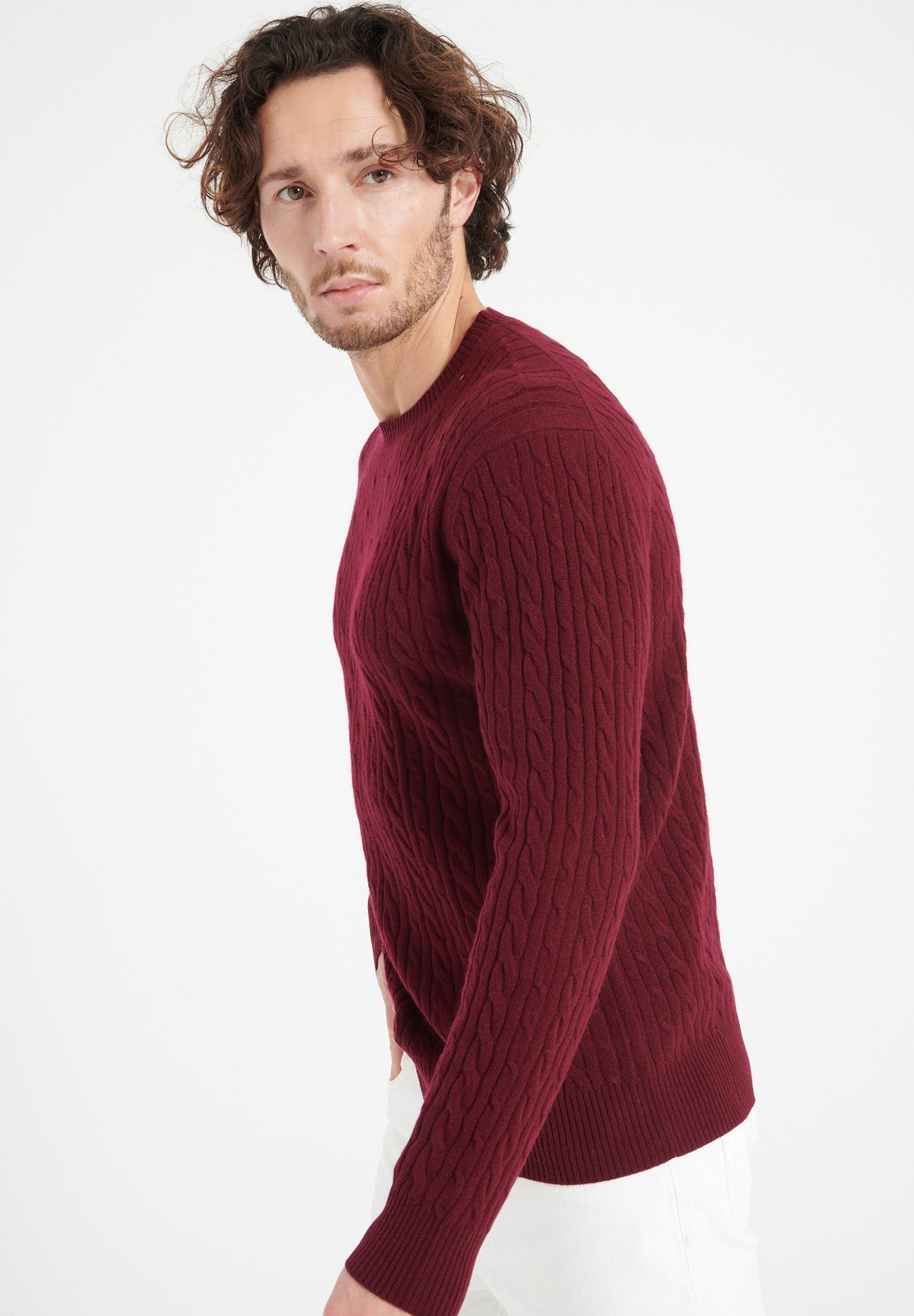 Pure Cashmere Cable Knit Round Neck Sweater (Zach 5)