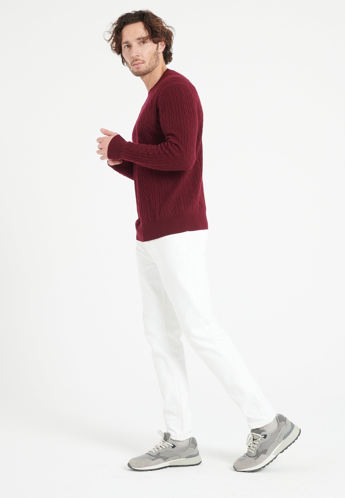 Pure Cashmere Cable Knit Round Neck Sweater (Zach 5)