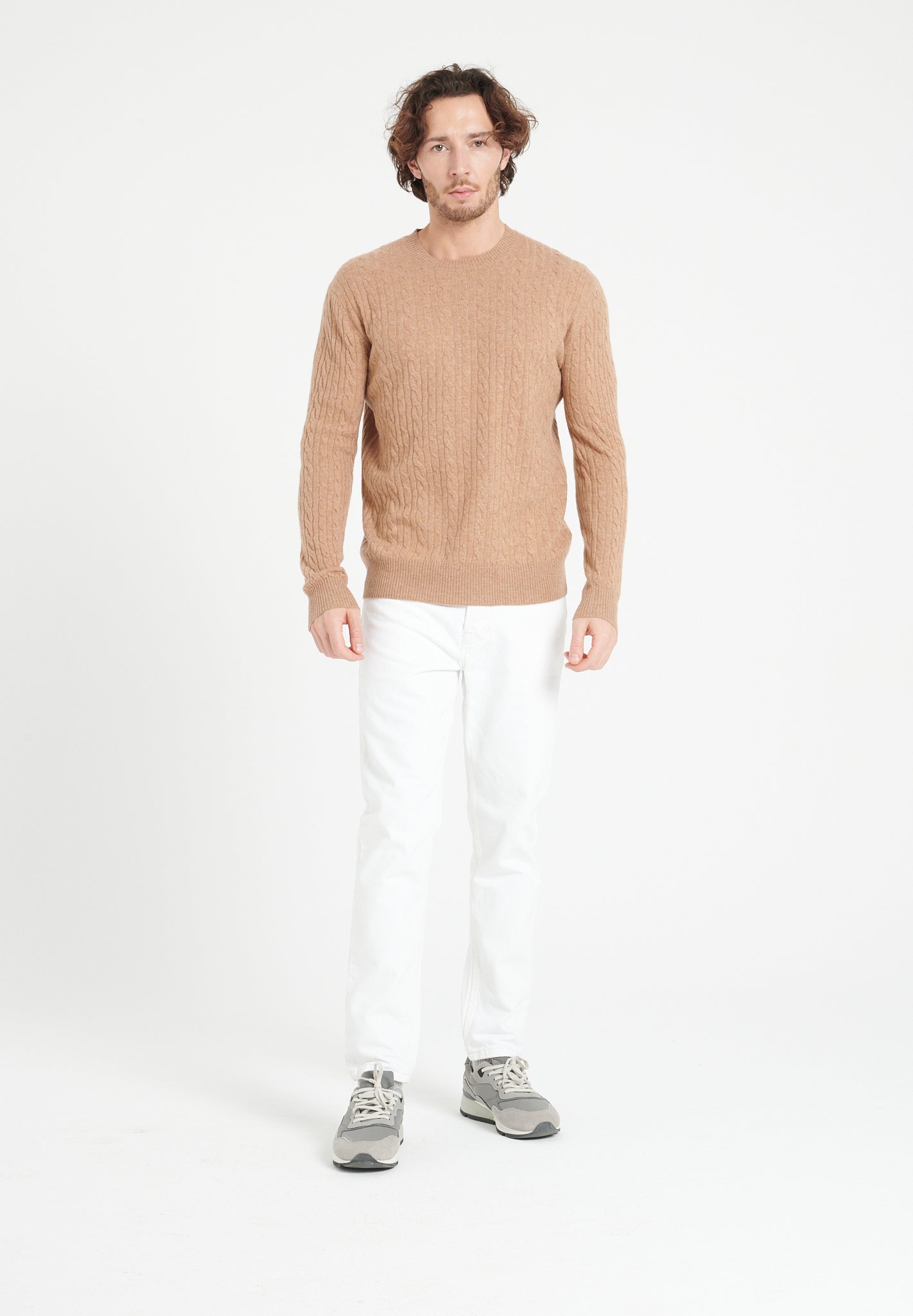 Pure Cashmere Cable Knit Round Neck Sweater (Zach 5)