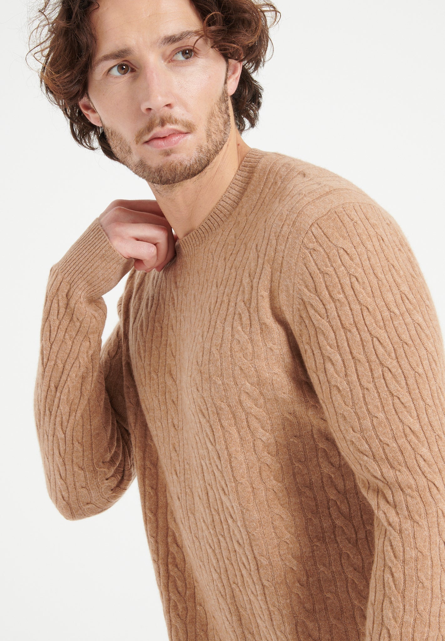 Pure Cashmere Cable Knit Round Neck Sweater (Zach 5)