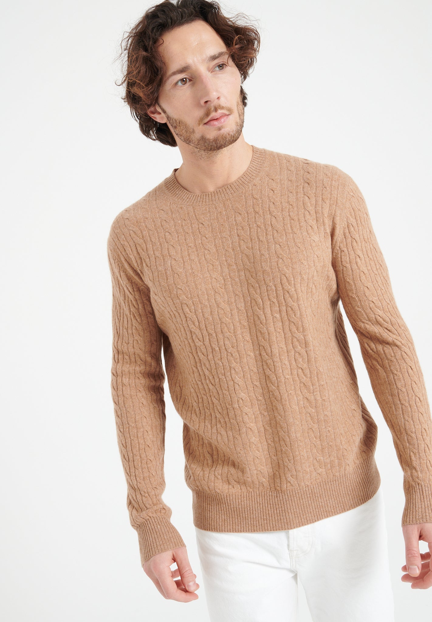 Pure Cashmere Cable Knit Round Neck Sweater (Zach 5)