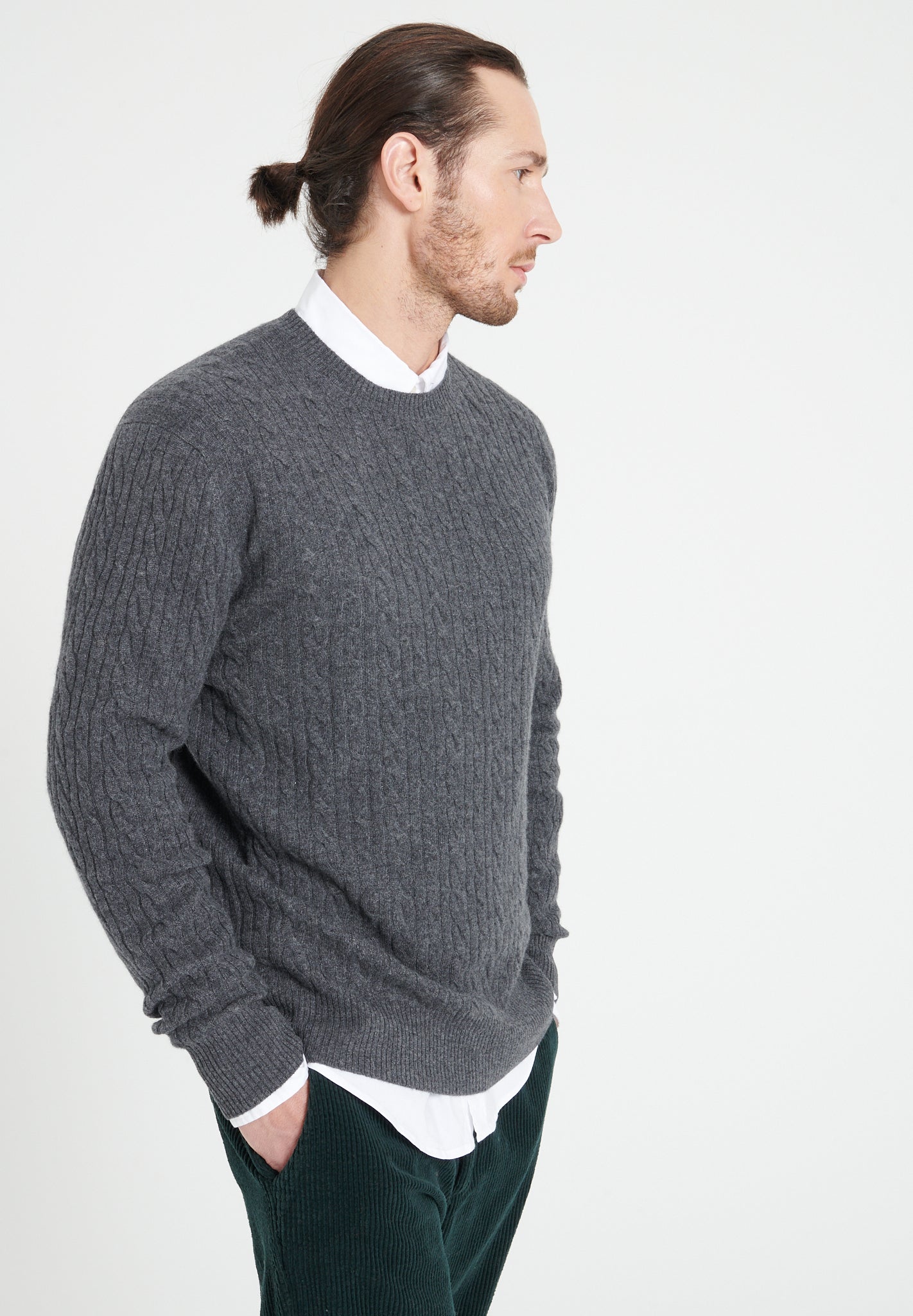 Pure Cashmere Cable Knit Round Neck Sweater (Zach 5)