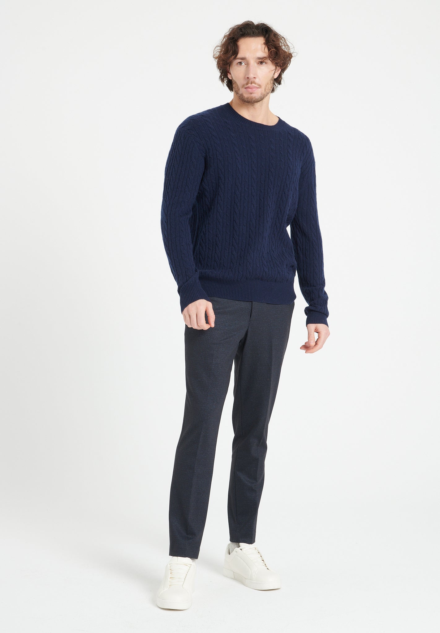 Pure Cashmere Cable Knit Round Neck Sweater (Zach 5)