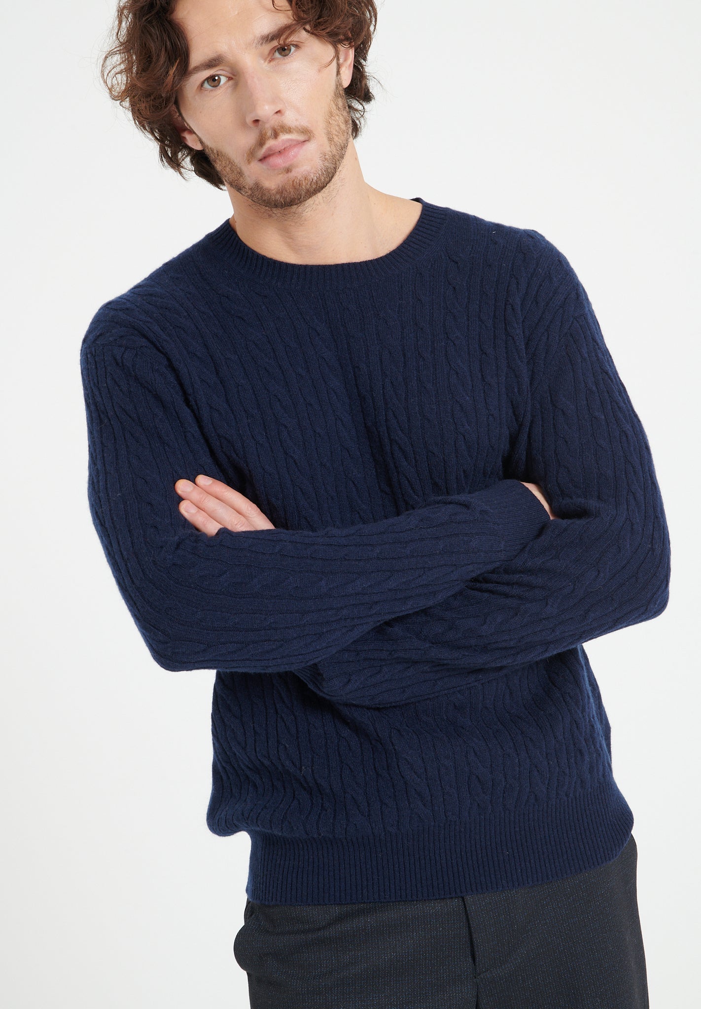 Pure Cashmere Cable Knit Round Neck Sweater (Zach 5)