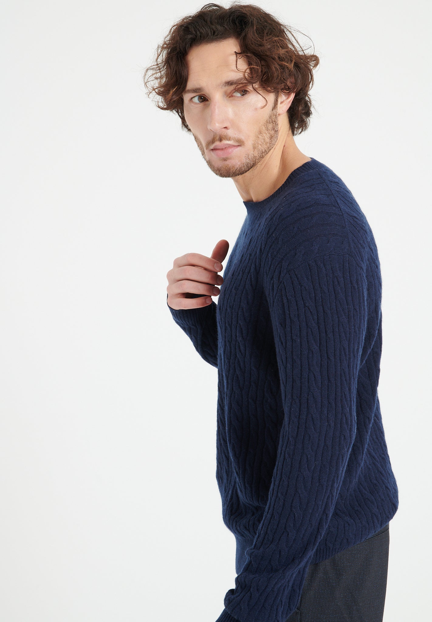 Pure Cashmere Cable Knit Round Neck Sweater (Zach 5)