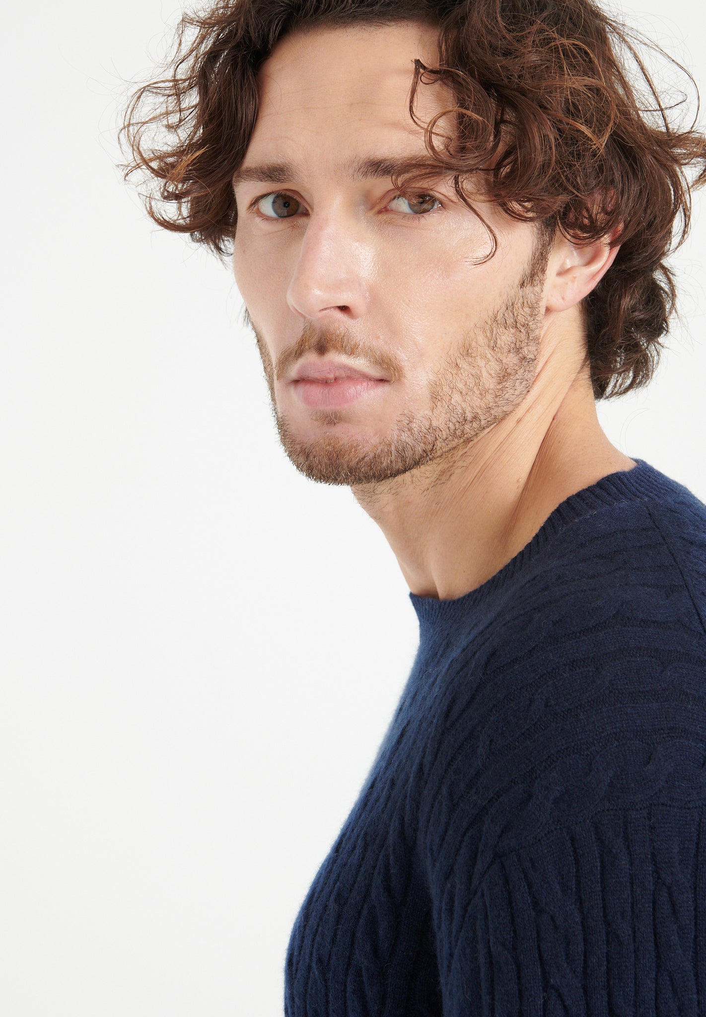 Pure Cashmere Cable Knit Round Neck Sweater (Zach 5)