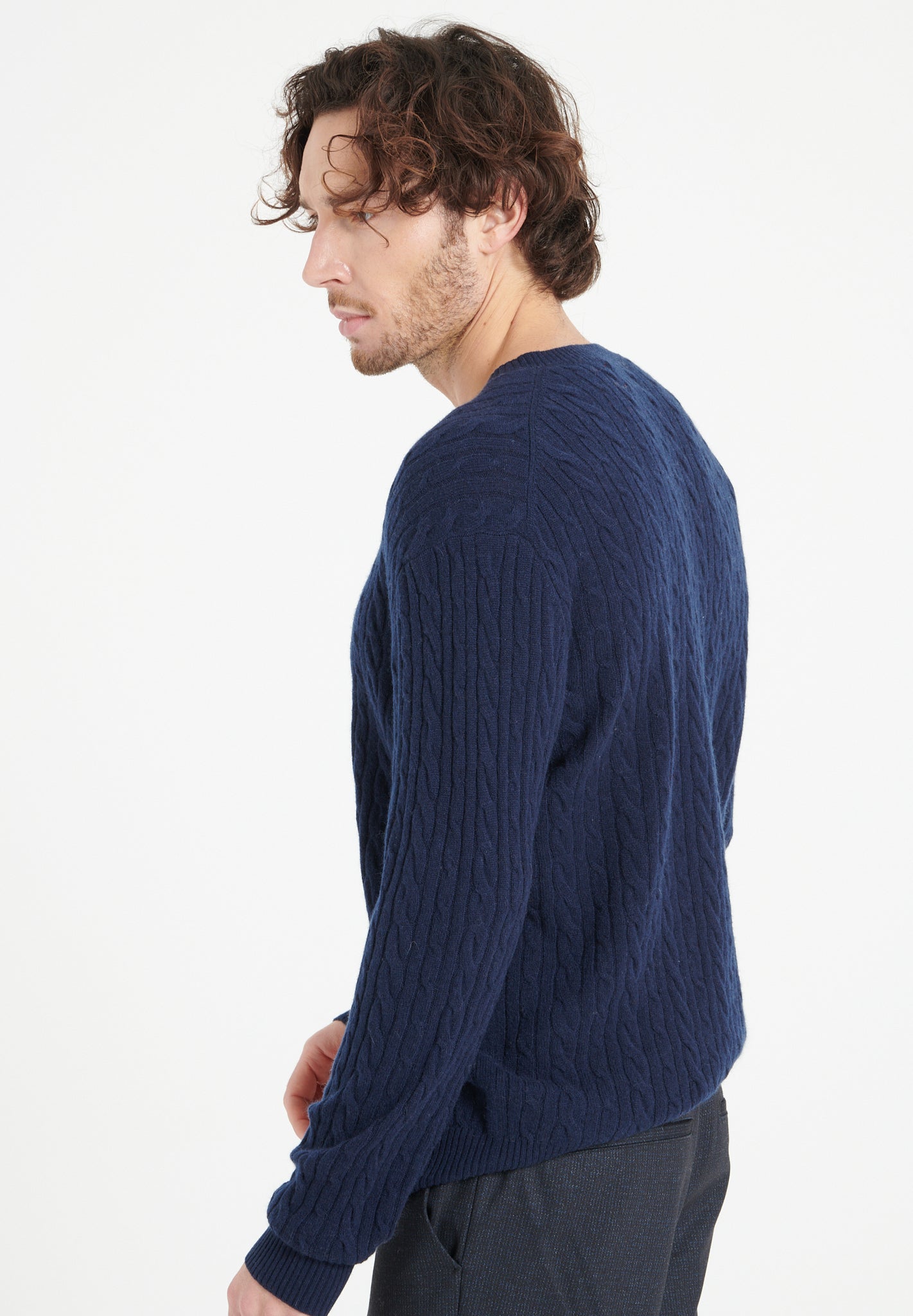 Pure Cashmere Cable Knit Round Neck Sweater (Zach 5)