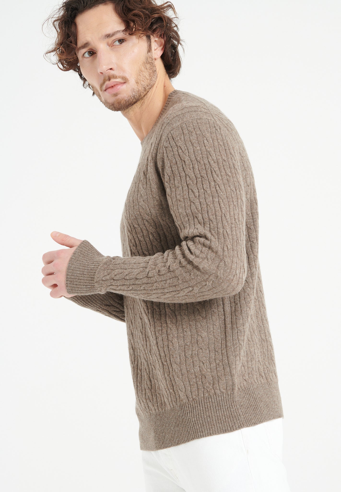 Pure Cashmere Cable Knit Round Neck Sweater (Zach 5)