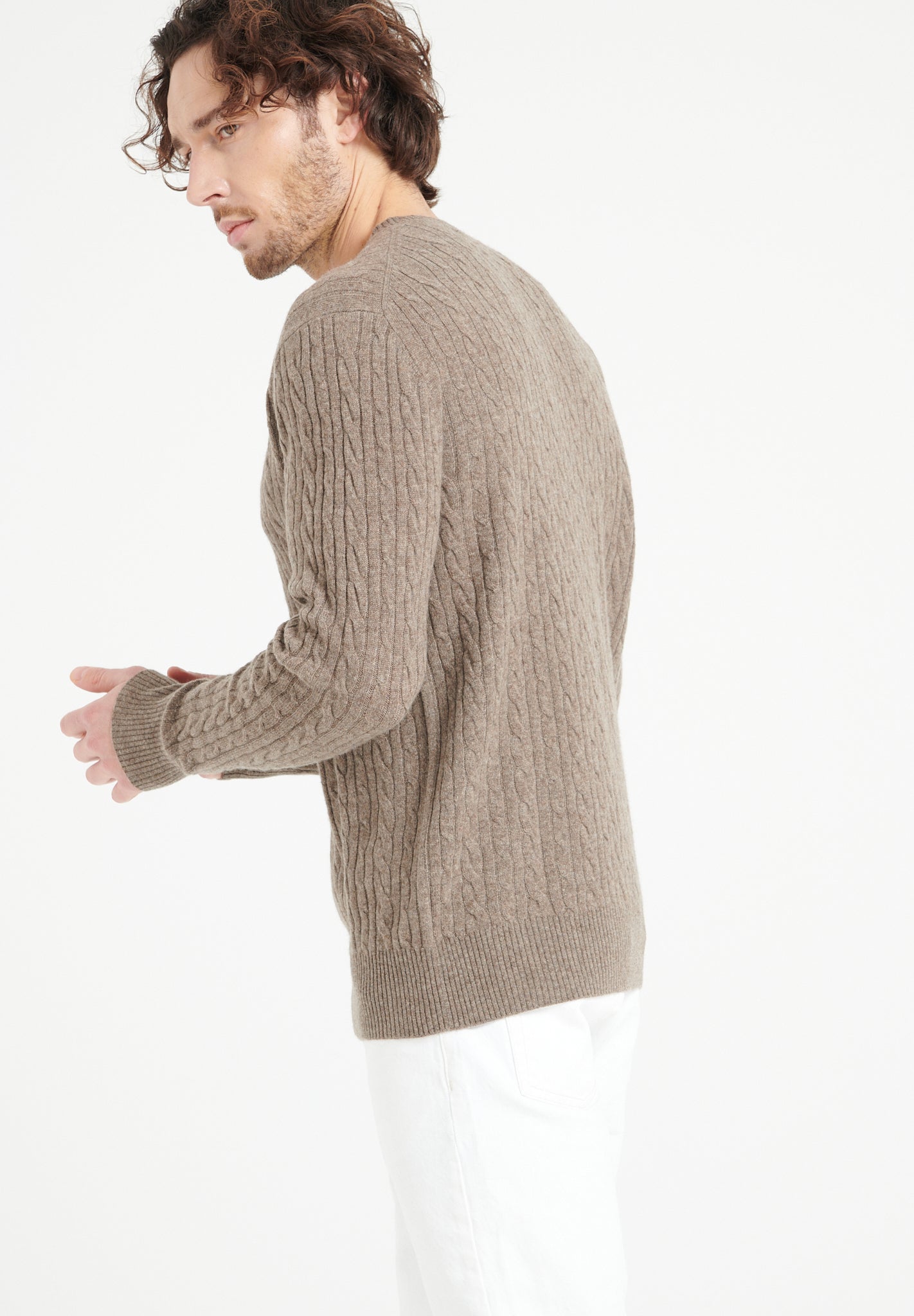 Pure Cashmere Cable Knit Round Neck Sweater (Zach 5)