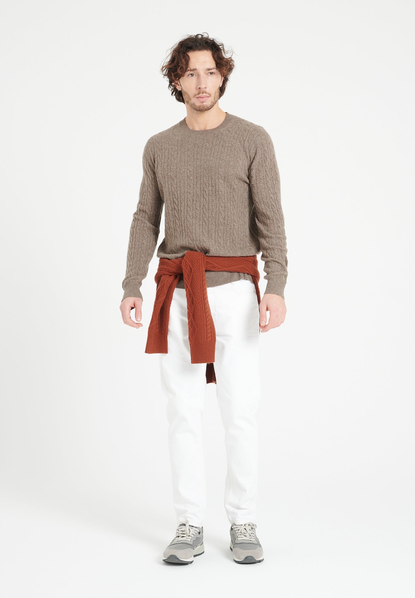Pure Cashmere Cable Knit Round Neck Sweater (Zach 5)