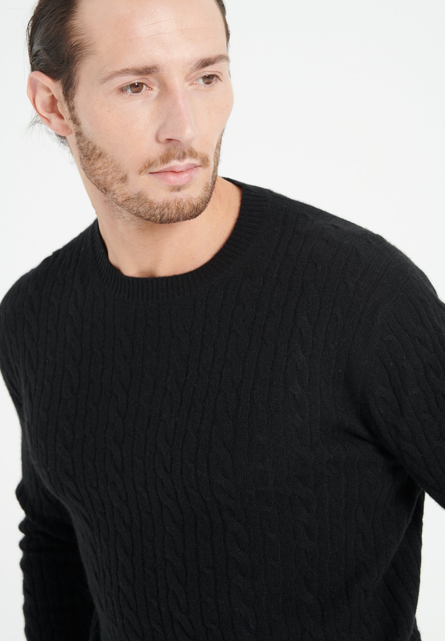 Pure Cashmere Cable Knit Round Neck Sweater (Zach 5)
