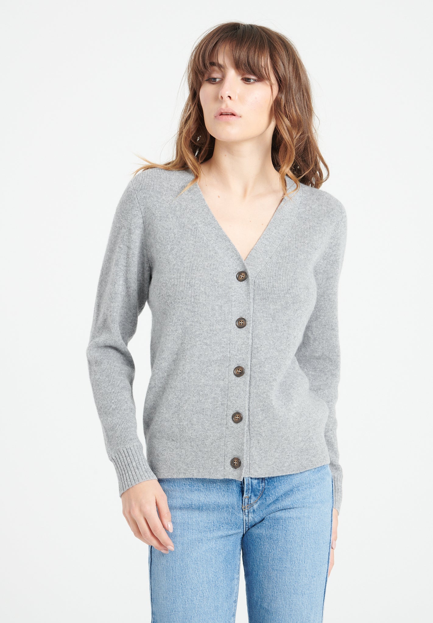 Pure Cashmere Ribbed V-Neck Cardigan (Mia 14)